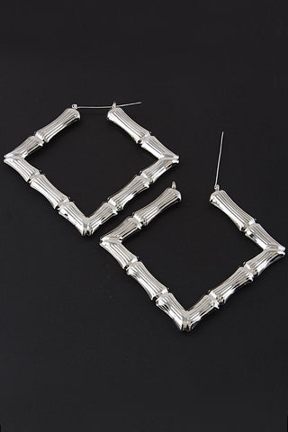 Bamboo - Silver Hoops Earrings